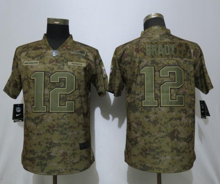 Women New Nike New England Patriots 12 Brady Nike Camo Salute to Service Limited Jersey
