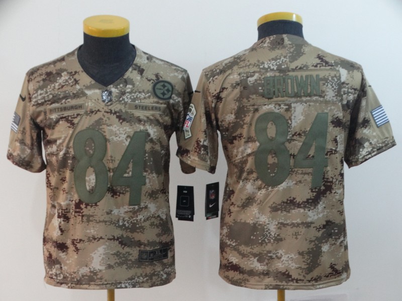 Kids NFL Pittsburgh Steelers #84 Brown Salute to Service Jersey