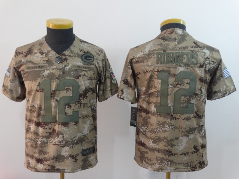 Kids NFL Green Bay Packers #12 Rodgers Salute to Service Jersey