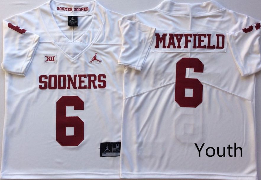 Youth NCAA Oklahoma Sooners White #6 MAYFIELD White Limited Jersey