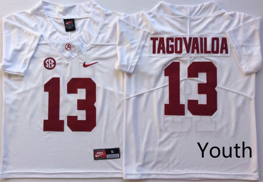 Youth Alabama Crimson Tide White #13 TAGOVAILOA NCAA Jersey