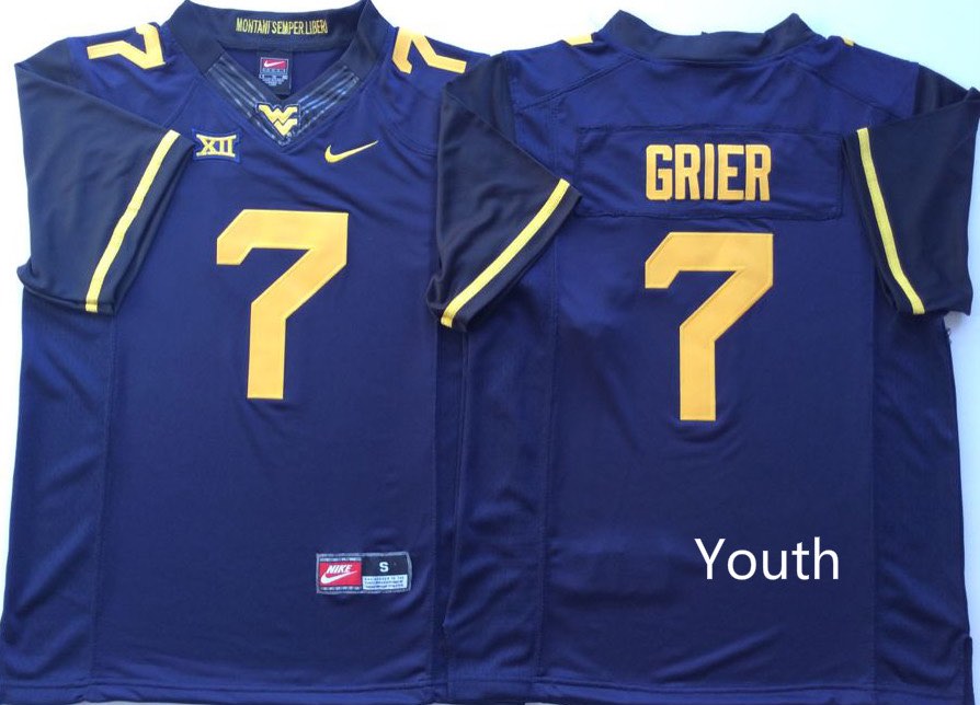 Youth West Virginia Mountaineers Blue #7 GRIER NCAA Jersey