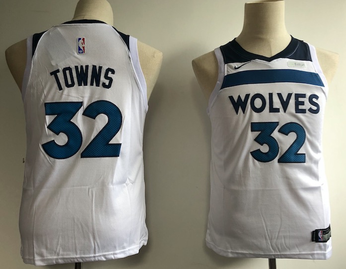 Kids NBA Minnesota Timberwolves #32 Towns White City Jersey