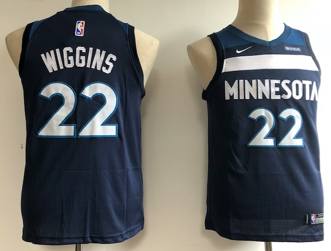 Kids NBA Minnesota Timberwolves #22 Wiggins Blue City Jersey