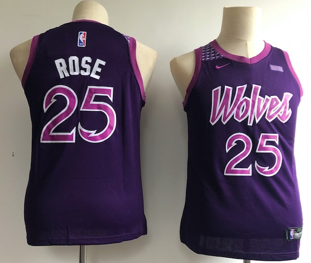 Kids NBA Minnesota Timberwolves #25 Rose Purple City Jersey