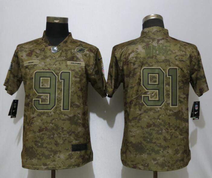 Women New Nike Miami Dolphins 91 Wake Nike Camo Salute to Service Limited Jersey