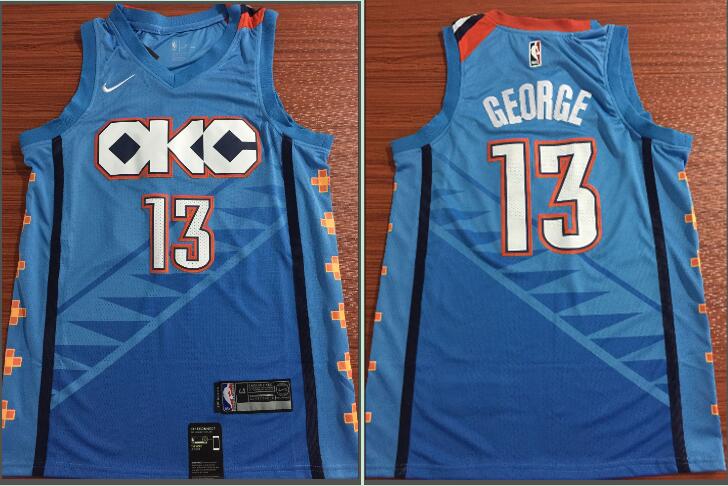 NBA Oklahoma City Thunder #13 Geroge Blue Game Jersey  