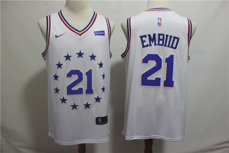 NBA Philadelphia 76ers #21 Embiid White Jersey