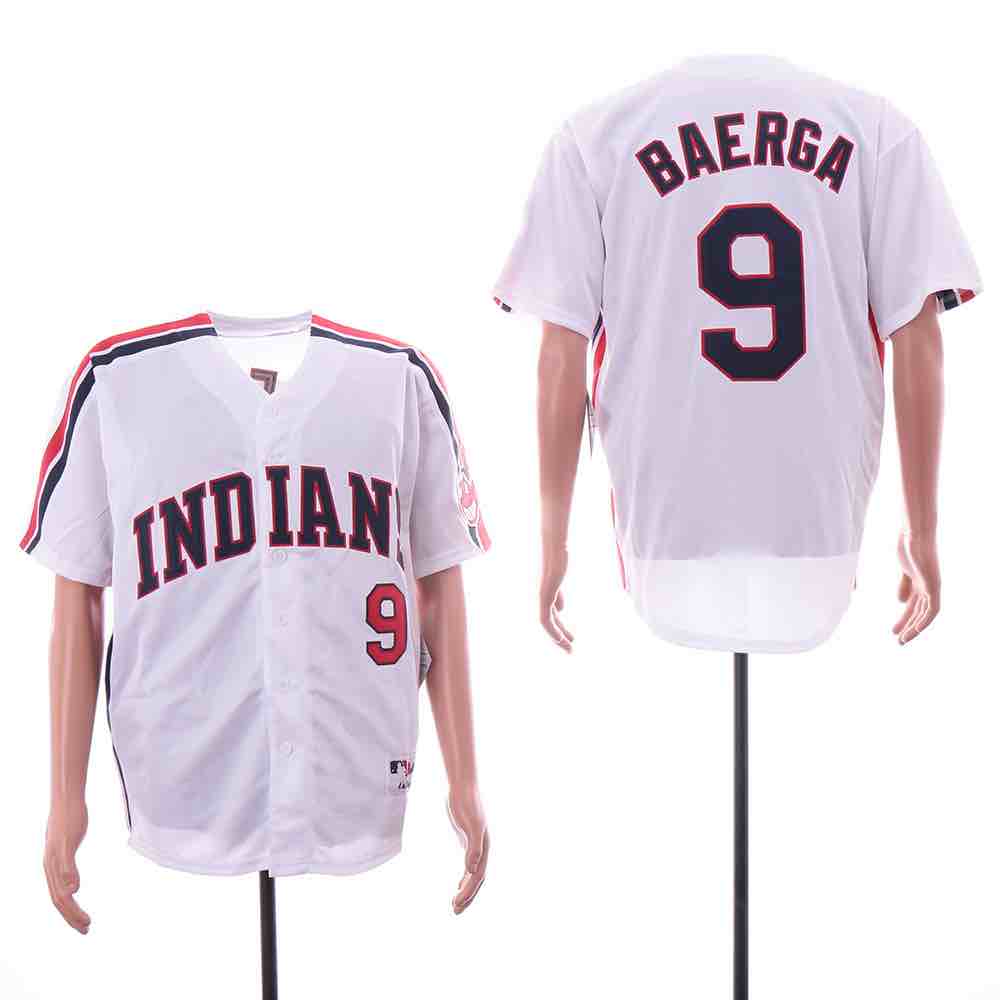 MLB Cleveland Indians #9 Baerga White Throwback Jersey