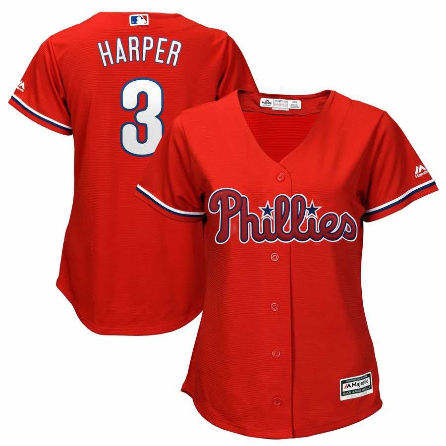 Womens MLB Philadelphia Phillies #3 Harpen Red Jersey
