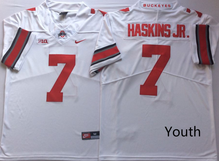 Youth Ohio State Buckeyes #7 Haskins JR. White Jersey