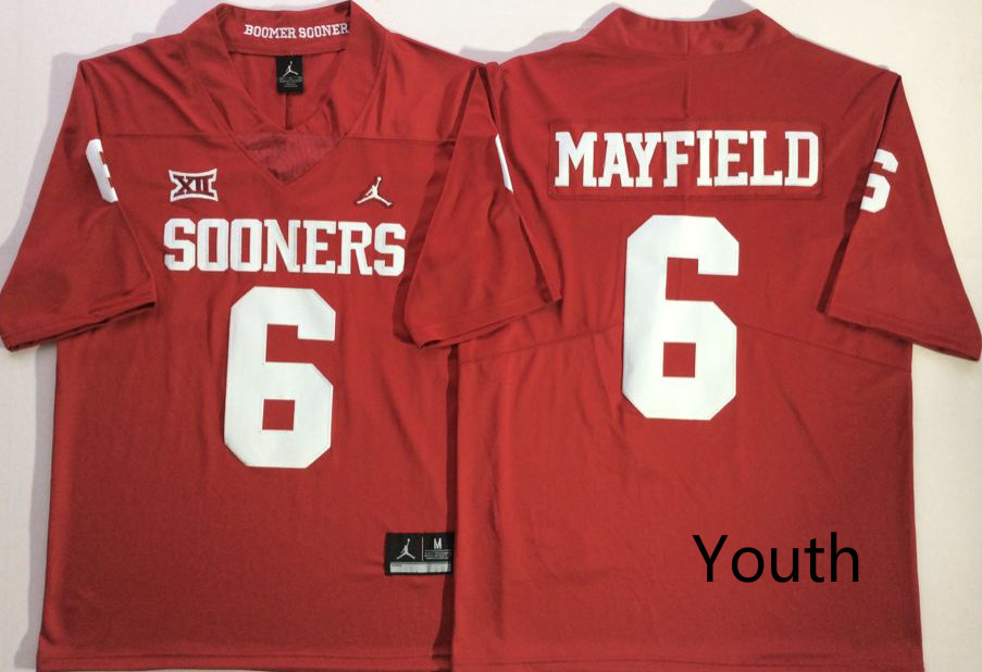 Youth Oklahoma Sooners #6 Mayfield Red Color Jersey