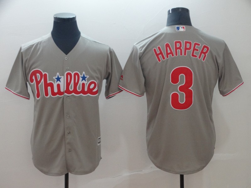 MLB Philadelphia Phillies #3 Harper Grey Game Jersey