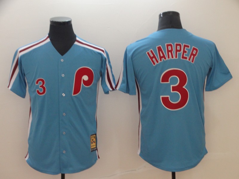 MLB Philadelphia Phillies #3 Harper Blue Jersey