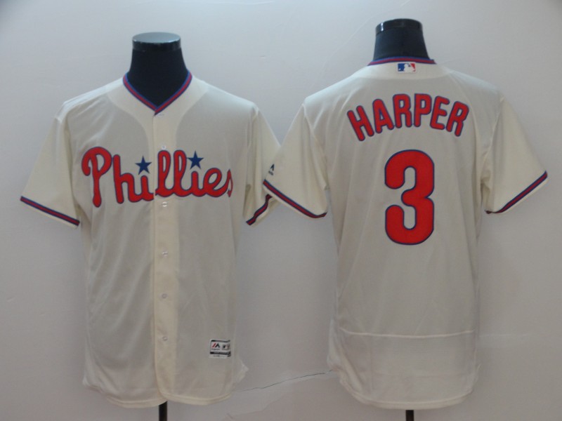 MLB Philadelphia Phillies #3 Harper Cream Elite Jersey