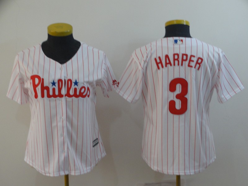 Womens Philadelphia Phillies #3 Harper White Jersey