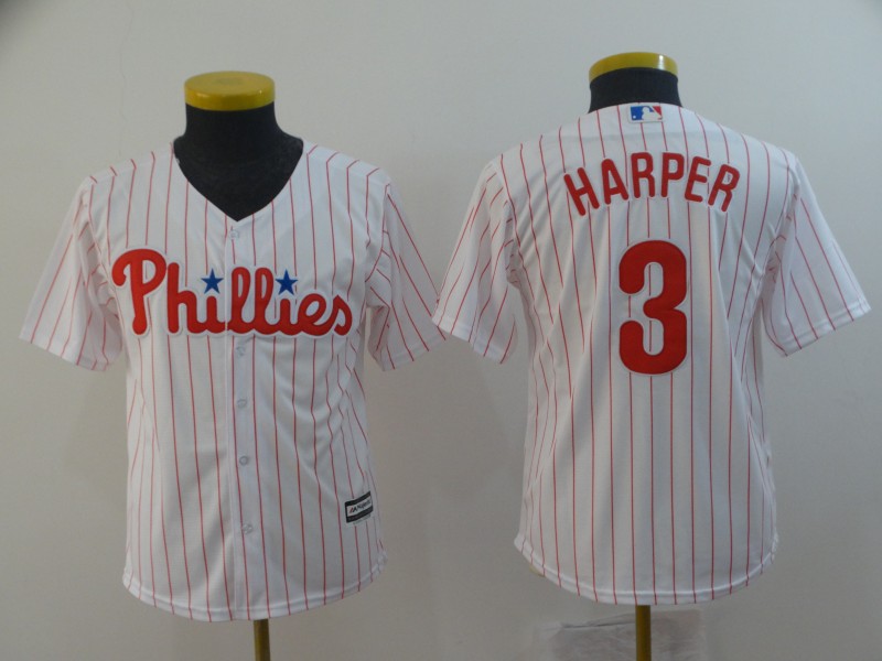 Kids Philadelphia Phillies #3 Harper White Jersey