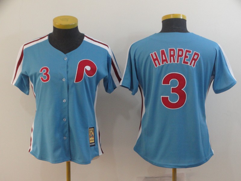 Womens Philadelphia Phillies #3 Harper Blue Jersey