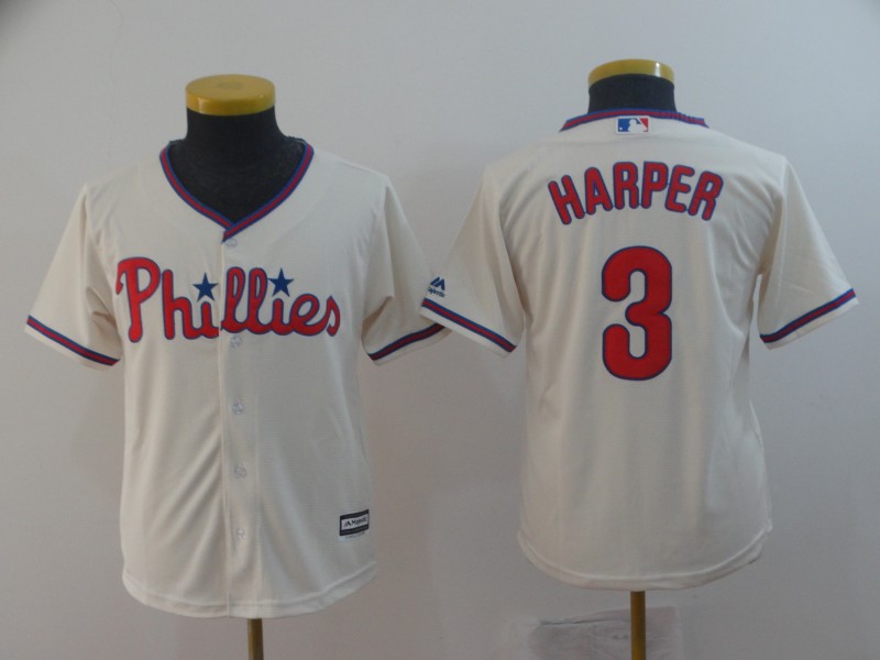 Kids Philadelphia Phillies #3 Harper Cream Jersey