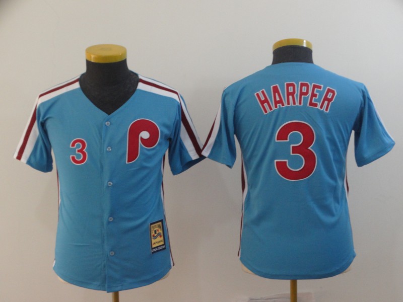 Kids Philadelphia Phillies #3 Harper Blue Jersey