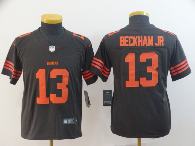Kids NFL Cleveland Browns #13 Beckham JR Color Rush Brown Limited Jersey