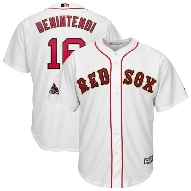 MLB Boston Red Sox #16 Benintinde White Gold Number Jersey