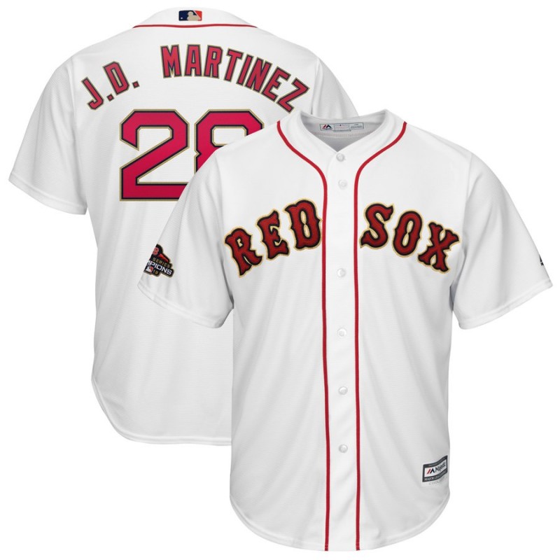MLB Boston Red Sox #28 J.D Martinez White Gold Number Jersey