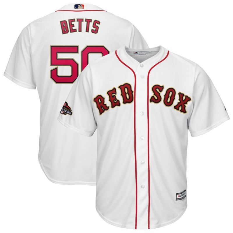 Kid MLB Boston Red Sox #50 Betti White Gold Number Jersey