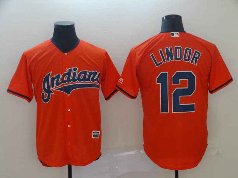 MLB Cleveland Indians #12 Lindor Orange Game Jersey