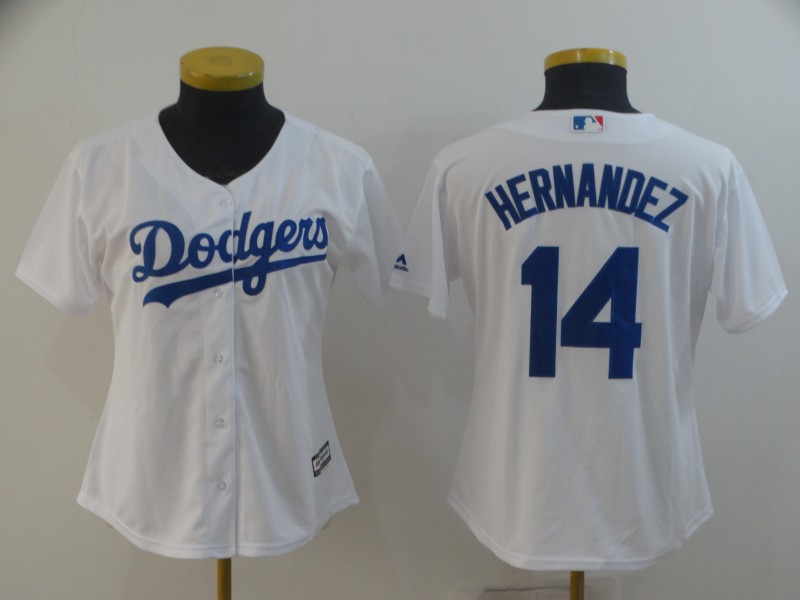 Womens MLB Los Angeles Dodgers #14 Hernandez White Jersey