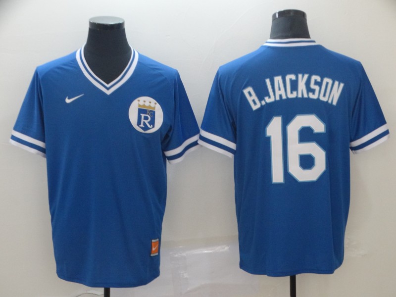 Nike MLB Kansas City Royals #16 B.Jackson Blue Throwback Jersey