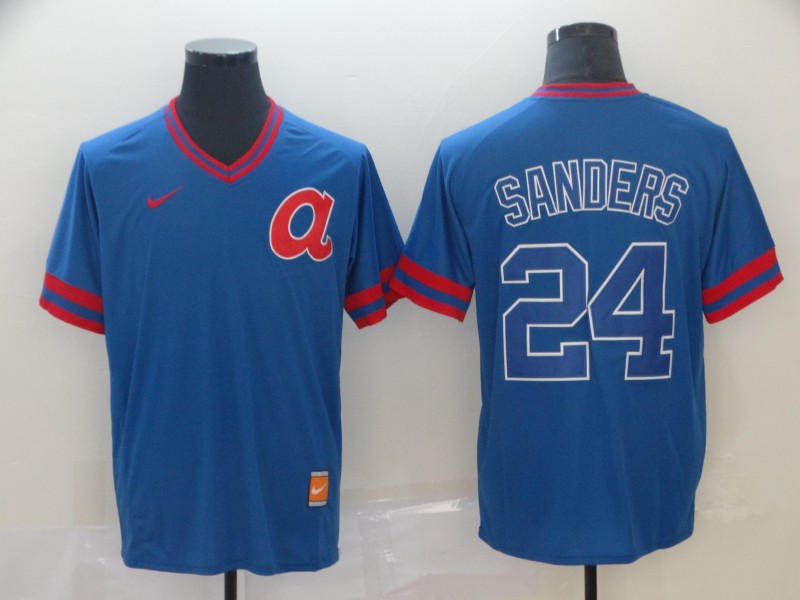 Mens Nike Atlanta Braves #24 Sanders Cooperstown Collection Legend V-Neck Jersey  