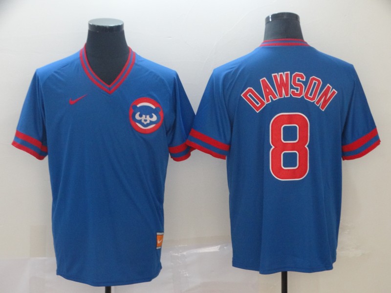 Mens Nike Chicago Cubs #8 Dawson Cooperstown Collection Legend V-Neck Jersey  