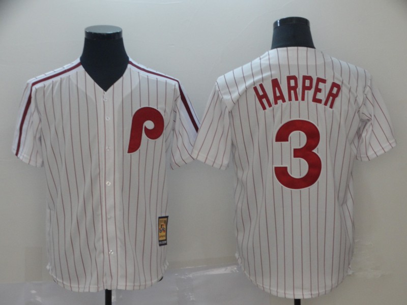 MLB Philadelphia Phillies #3 Harper White Throwback Jersey
