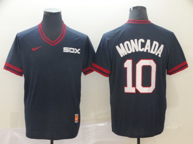 Nike Chciago White Sox #10 Moncada Cooperstown Collection Legend V-Neck Jersey 