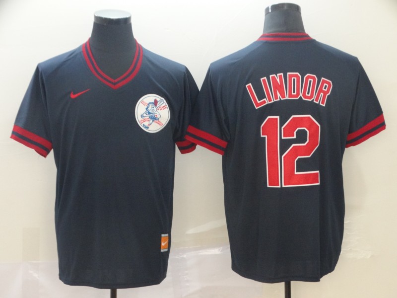 MLB Cleveland Indians #12 Lindor Cooperstown Collection Legend V-Neck Jersey