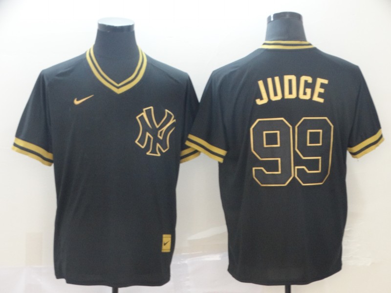 Nike MLB New York Yankees #99 Judge Black Gold Number Jersey