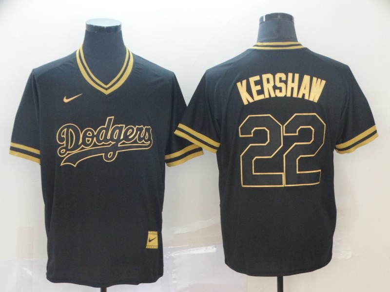 MLB Los Angeles Dodgers #22 Kershaw Black Gold Pullover Jersey