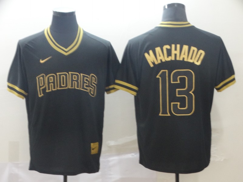 MLB San Diego Padres #13 Machado Black Gold Pullover Jersey