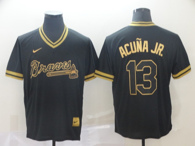 MLB Atlanta Braves #13 Acuna JR. Black Gold Pullover Jersey
