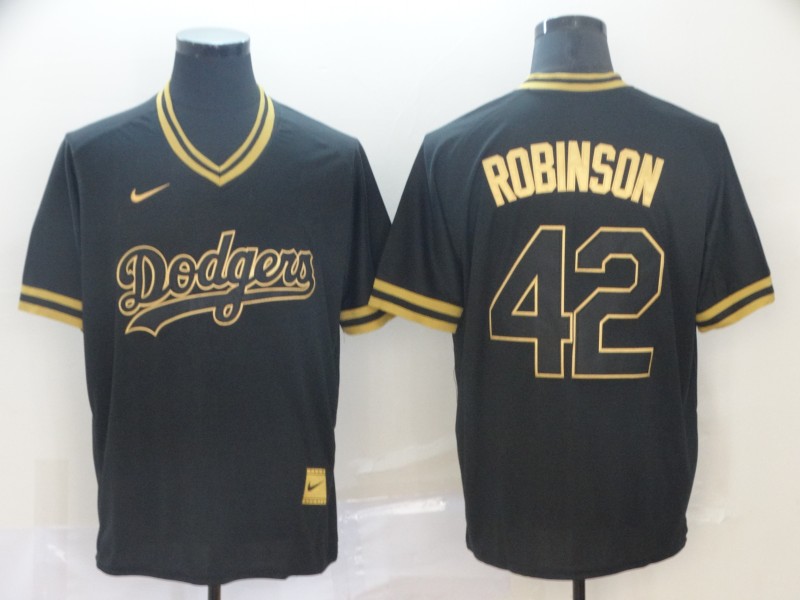 MLB Los Angeles Dodgers #42 Robinson Black Gold Pullover Jersey