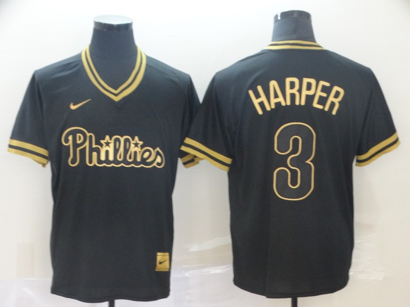 MLB Philadelphia Phillies #8 Harper Black Gold Pullover Jersey