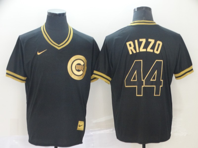 Nike MLB Chicago Cubs #44 Rizzo Black Gold Number Jersey