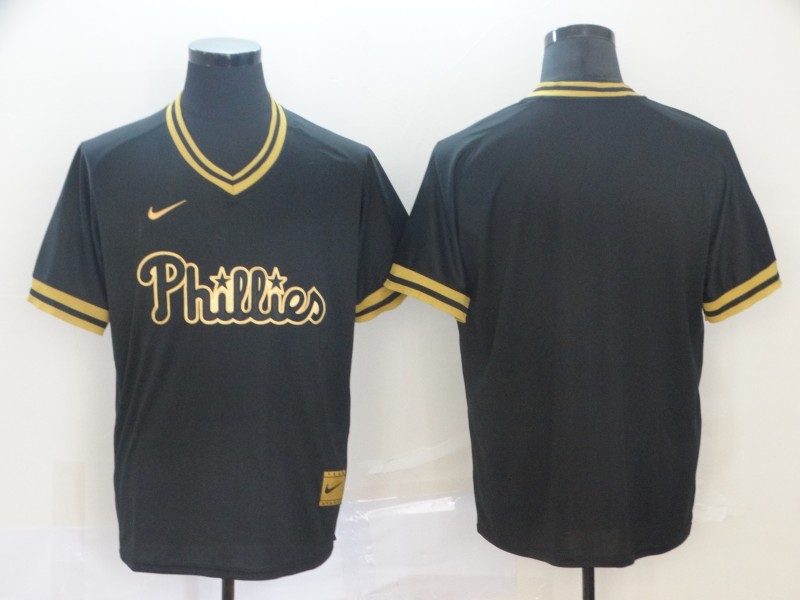 MLB Philadelphia Phillies Blank Black Gold Pullover Jersey