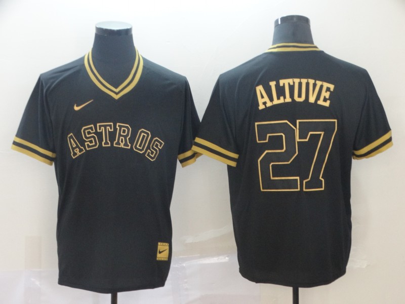 MLB Houston Astros #27 Altuve Black Gold Pullover Jersey