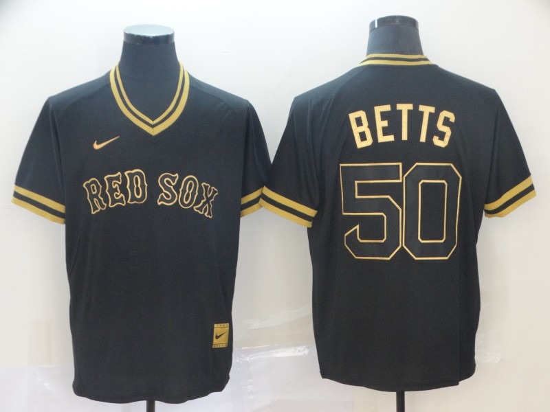 MLB Boston Red Sox #50 Betts Black Gold Pullover Jersey