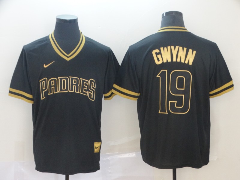 MLB San Diego Padres #19 Gwynn Black Gold Pullover Jersey