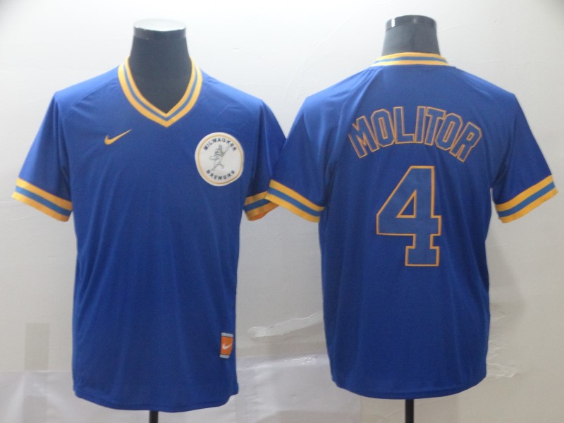 Nike Milwaukee Brewers #4 Molitor Cooperstown Collection Legend V-Neck Jersey