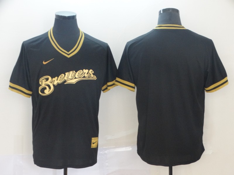 MLB Milwaukee Brewers Blank Black Gold Pullover Jersey