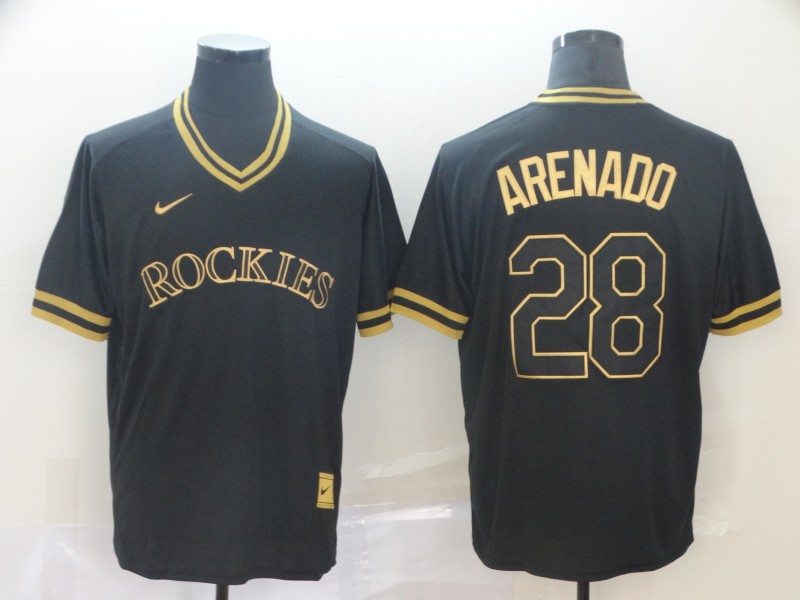 MLB Colorado Rockies #28 Arenado Black Gold Pullover Jersey